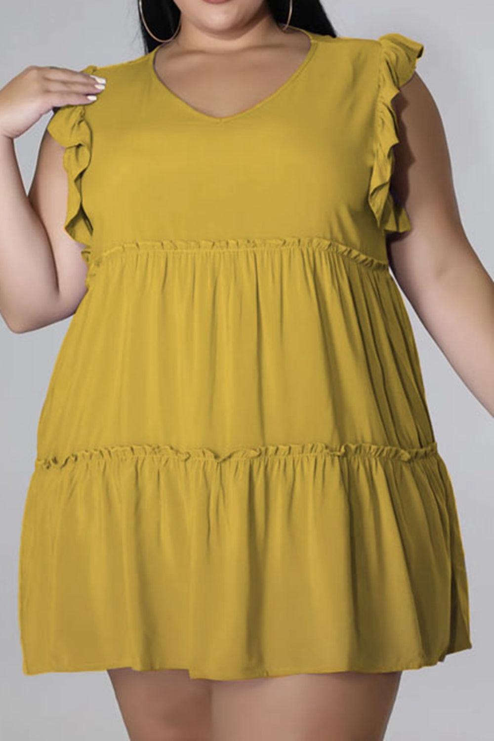 Curvy Cute Sleeveless Tiered Plus Size Mini Dress - MXSTUDIO.COM