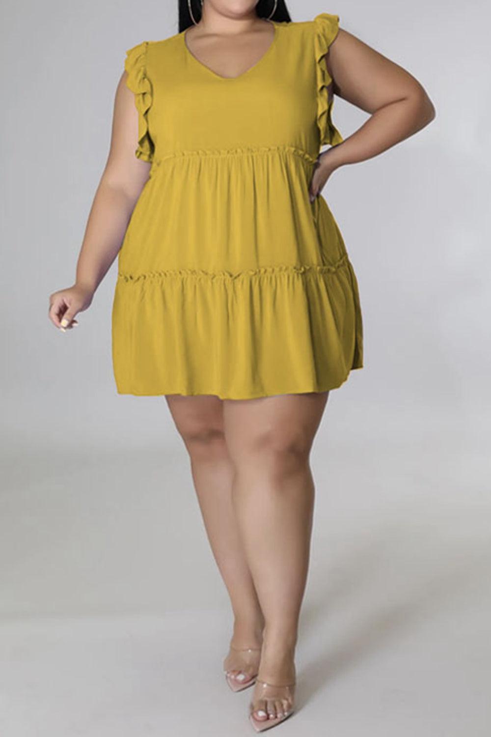 Curvy Cute Sleeveless Tiered Plus Size Mini Dress - MXSTUDIO.COM