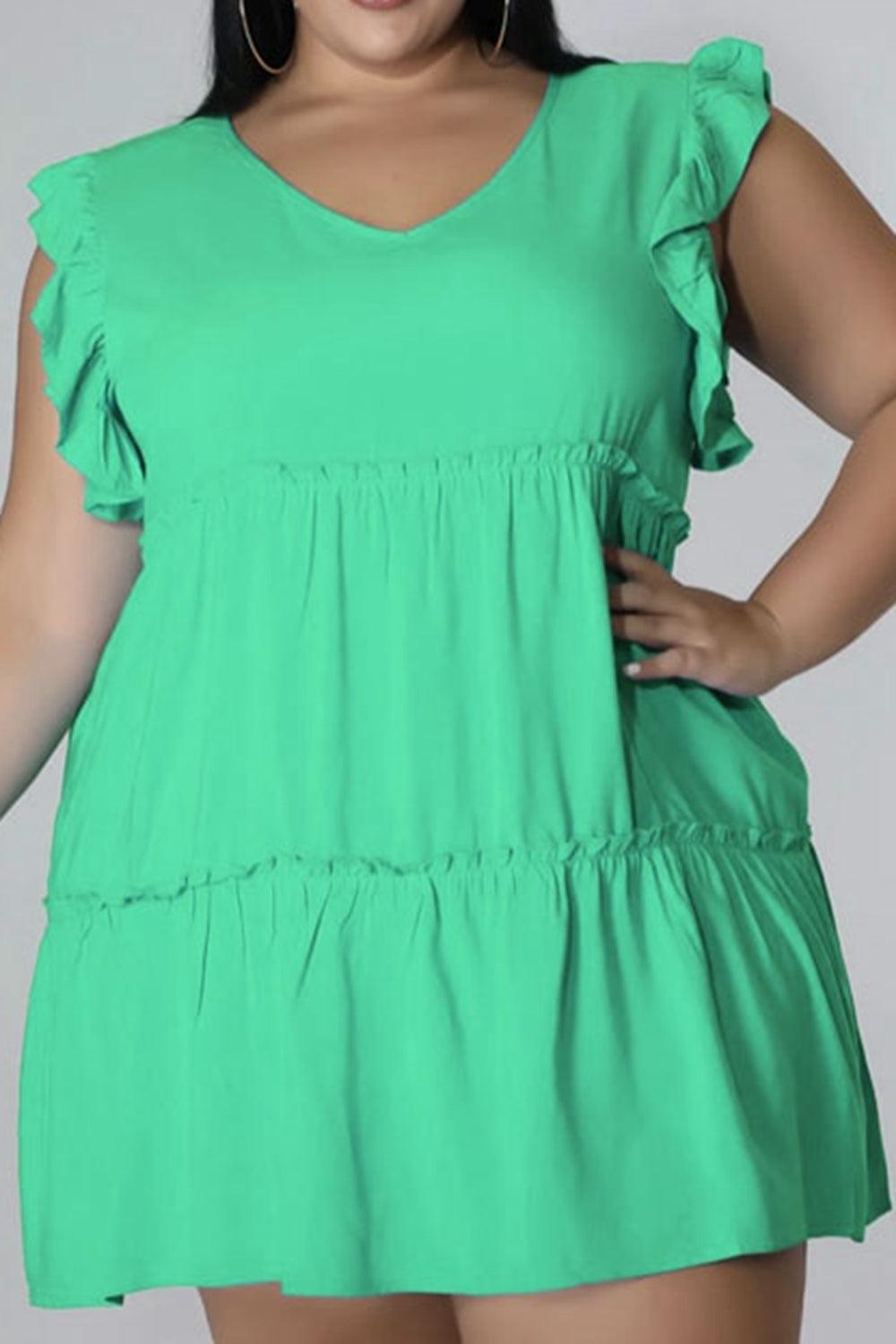 Curvy Cute Sleeveless Tiered Plus Size Mini Dress - MXSTUDIO.COM