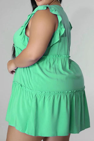 Curvy Cute Sleeveless Tiered Plus Size Mini Dress - MXSTUDIO.COM