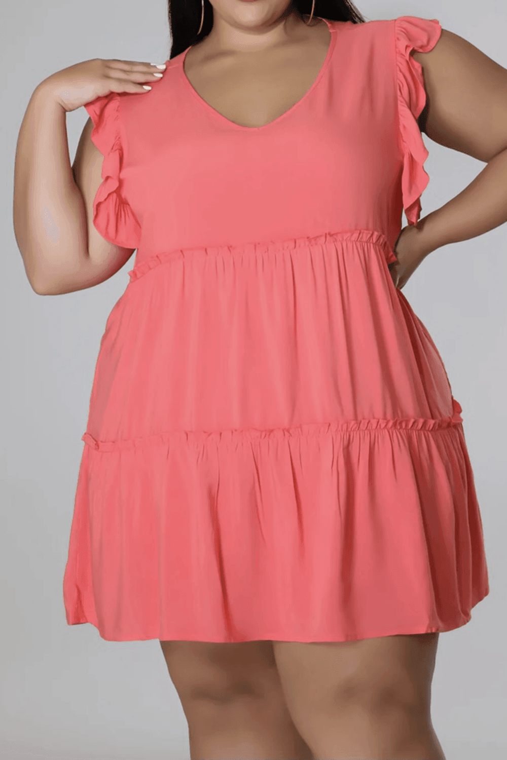 Curvy Cute Sleeveless Tiered Plus Size Mini Dress - MXSTUDIO.COM