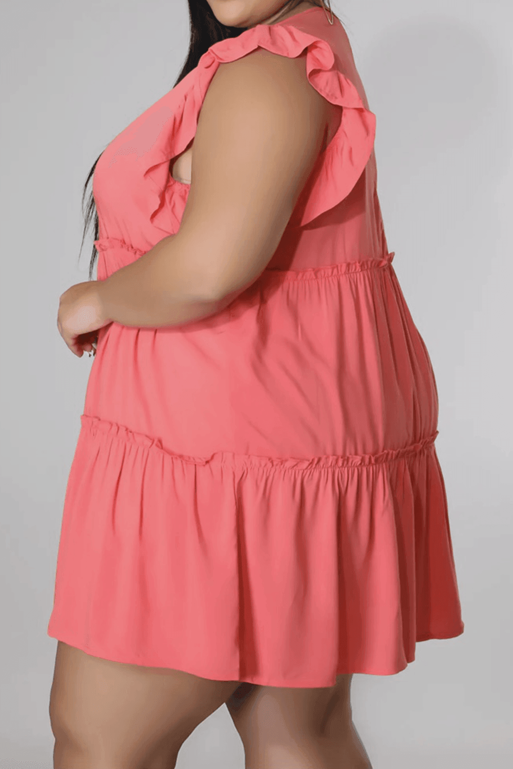 Curvy Cute Sleeveless Tiered Plus Size Mini Dress - MXSTUDIO.COM