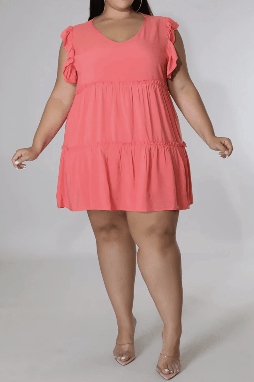 Curvy Cute Sleeveless Tiered Plus Size Mini Dress - MXSTUDIO.COM