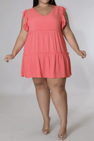 Curvy Cute Sleeveless Tiered Plus Size Mini Dress - MXSTUDIO.COM