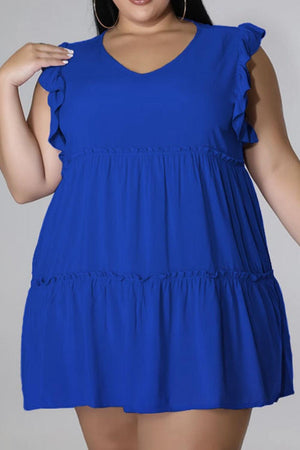 Curvy Cute Sleeveless Tiered Plus Size Mini Dress - MXSTUDIO.COM