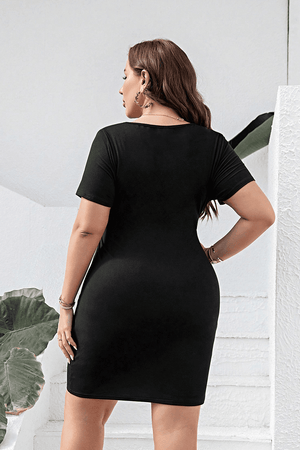 Curvy Muse Black Plunge Plus Size Cutout Dress - MXSTUDIO.COM