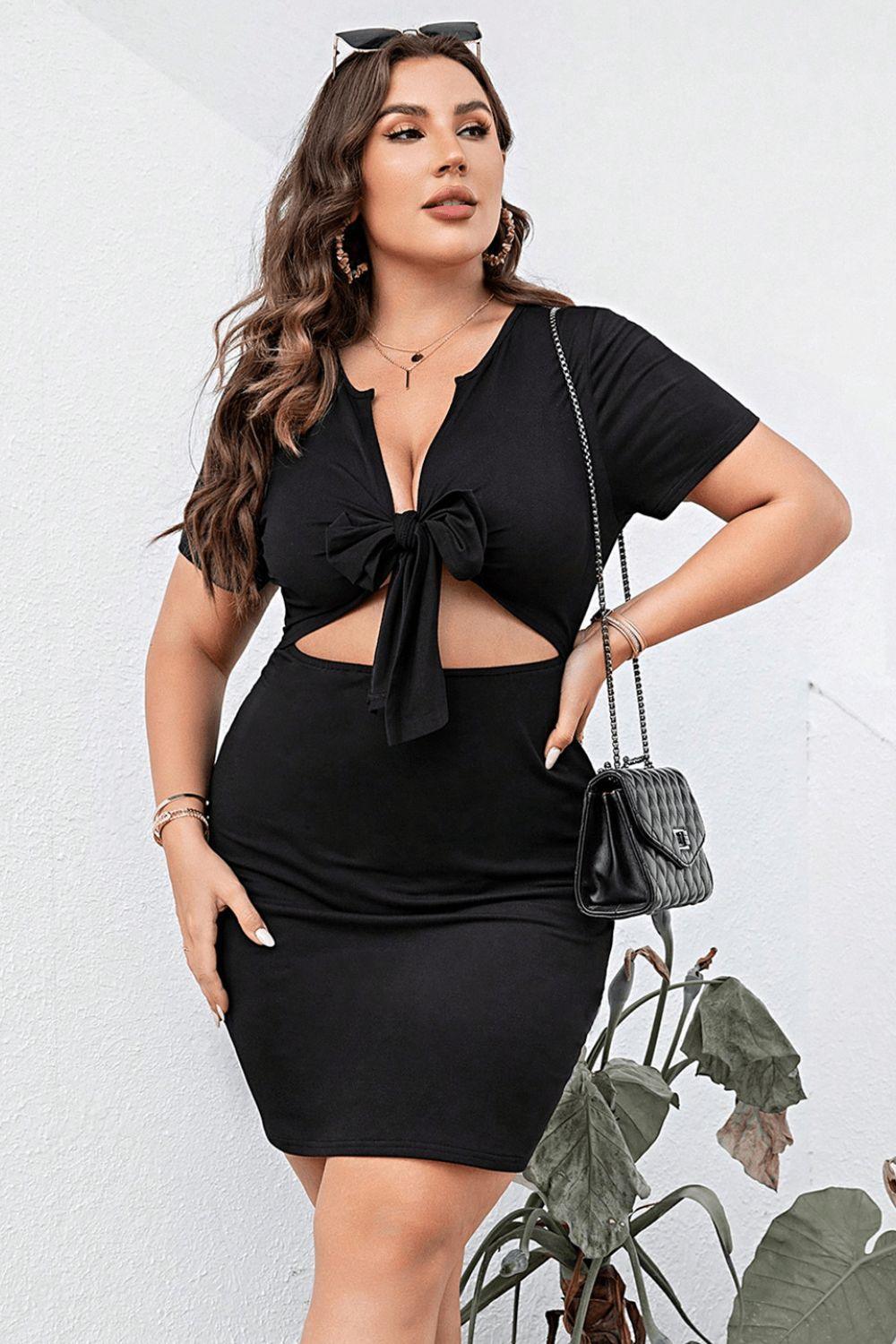 Curvy Muse Black Plunge Plus Size Cutout Dress - MXSTUDIO.COM