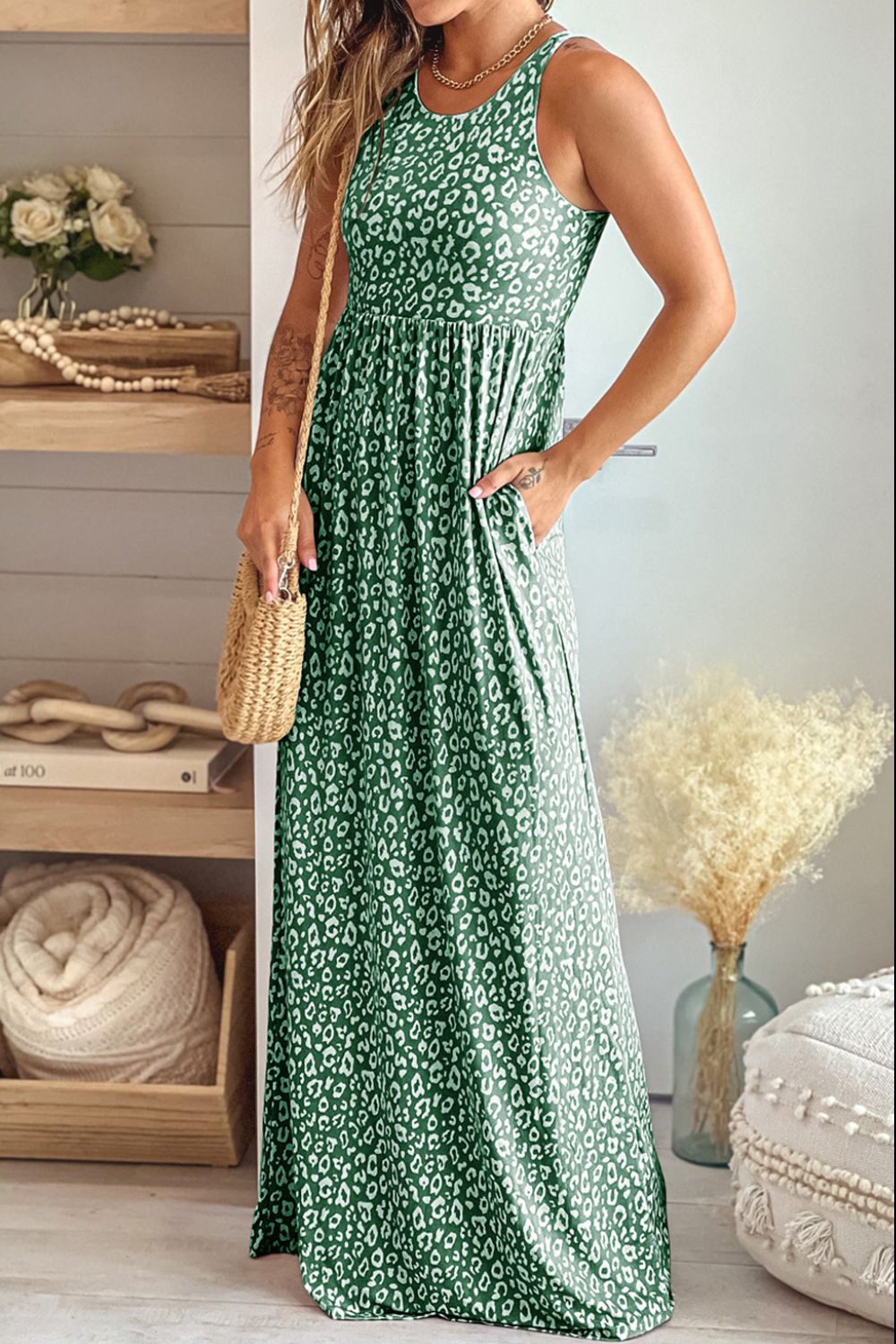 Optimal Flow Sleeveless Maxi Leopard Print Dress