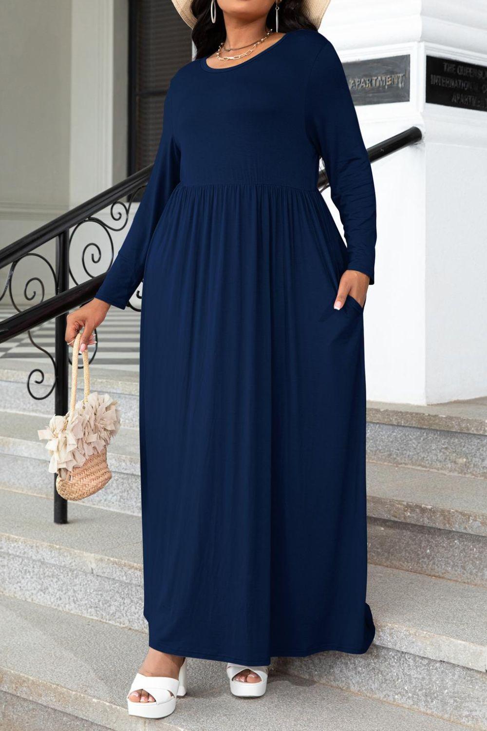 Dashing Plus Size Long Sleeve Maxi Dress - MXSTUDIO.COM