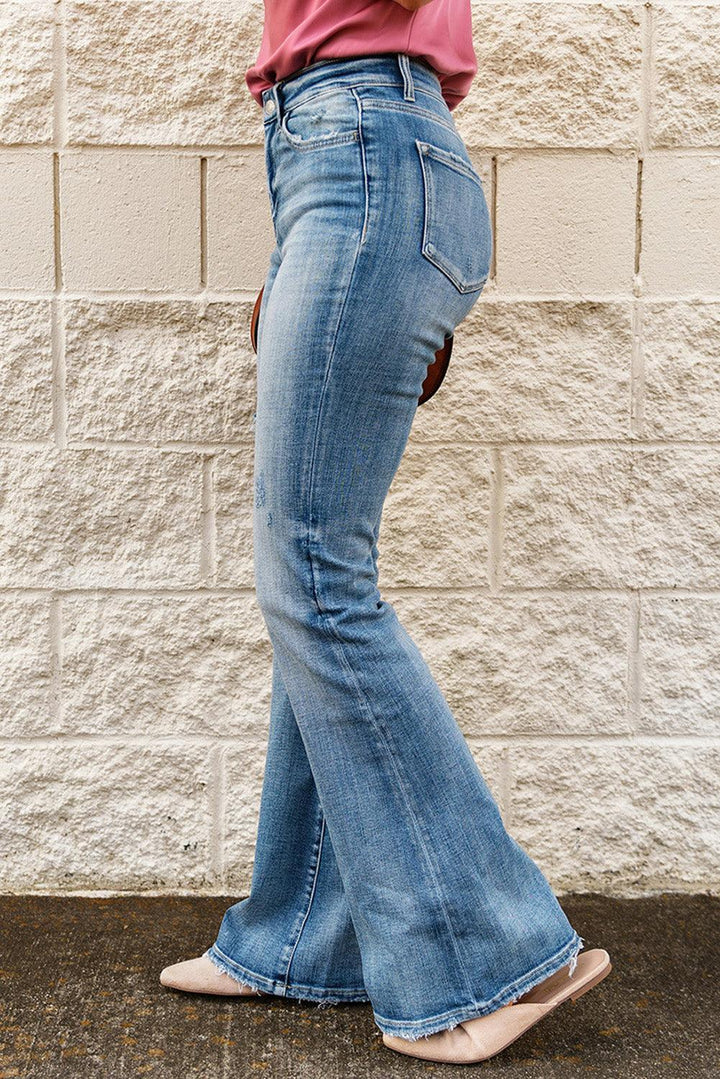 Day Off Vibe Distressed High Waist Flare Jeans - MXSTUDIO.COM