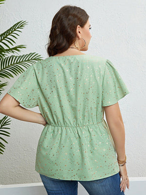 Dazzling Star Print Plus Size Green Peplum Top - MXSTUDIO.COM