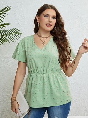 Dazzling Star Print Plus Size Green Peplum Top - MXSTUDIO.COM