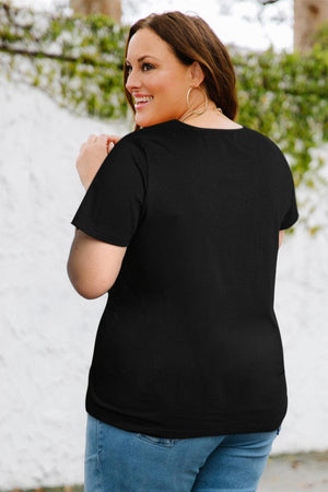 Dazzling V-Neck Plus Size Black Tee Shirt - MXSTUDIO.COM