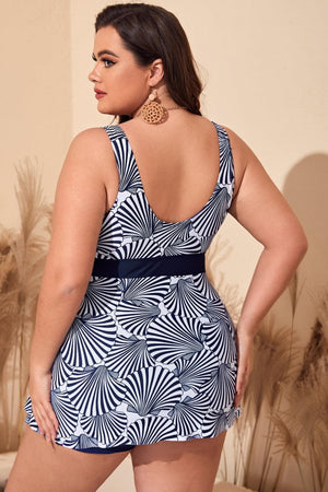 Delight In Plus Size Printed Top And Shorts Swim Set - MXSTUDIO.COM