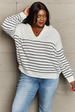 Delight Me Open V-Neckline Knit Plus Size Striped Top - MXSTUDIO.COM