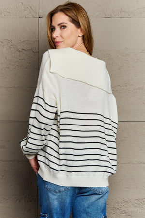 Delight Me Open V-Neckline Knit Plus Size Striped Top - MXSTUDIO.COM