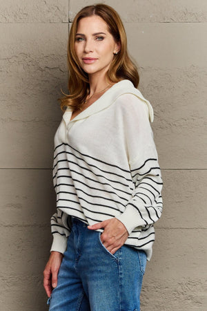 Delight Me Open V-Neckline Knit Plus Size Striped Top - MXSTUDIO.COM