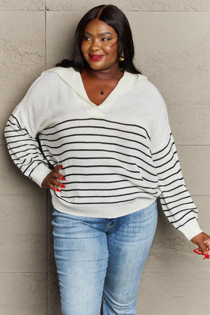 Delight Me Open V-Neckline Knit Plus Size Striped Top - MXSTUDIO.COM