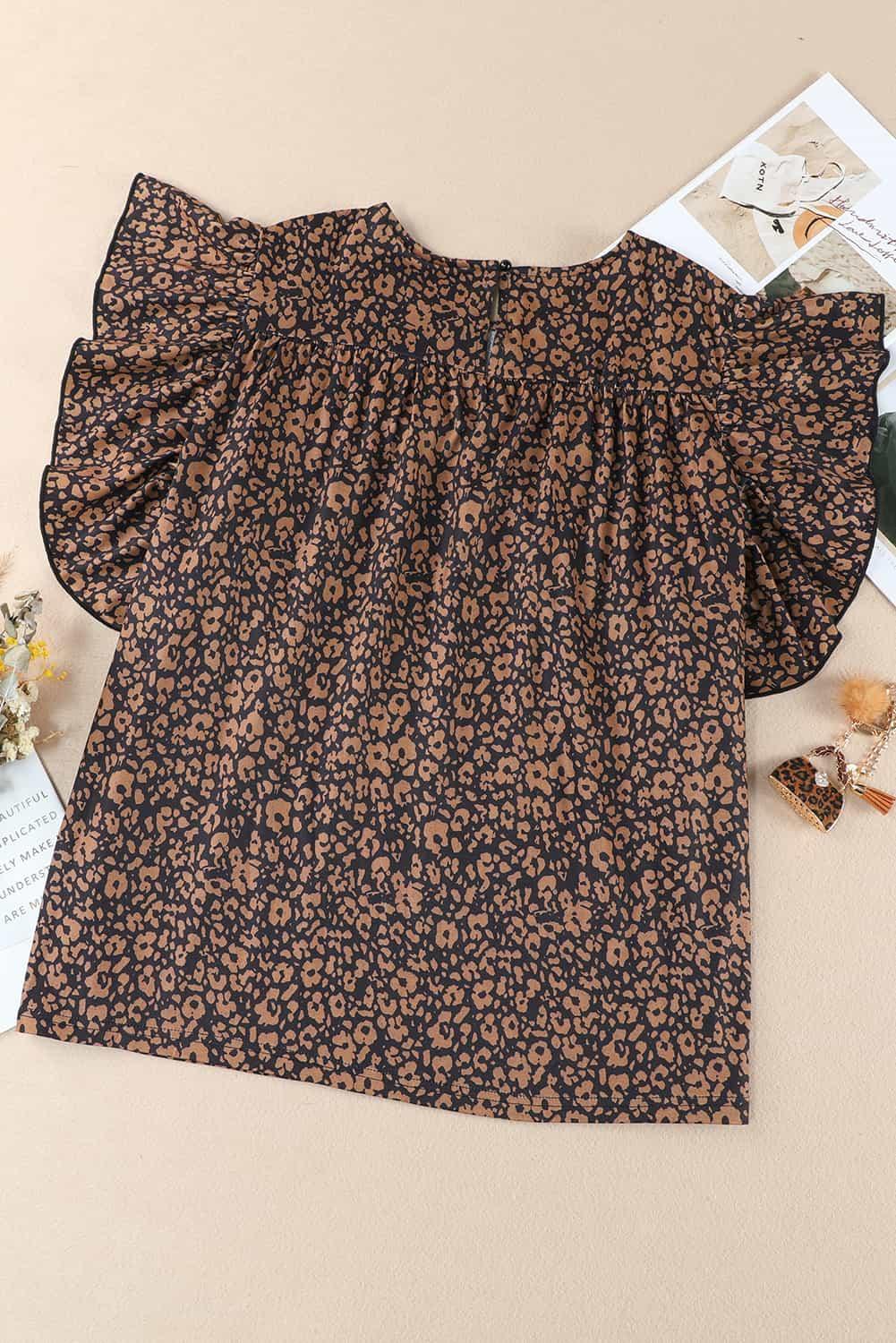 Delightful Plus Size Printed Butterfly Sleeve Smocked Blouse - MXSTUDIO.COM