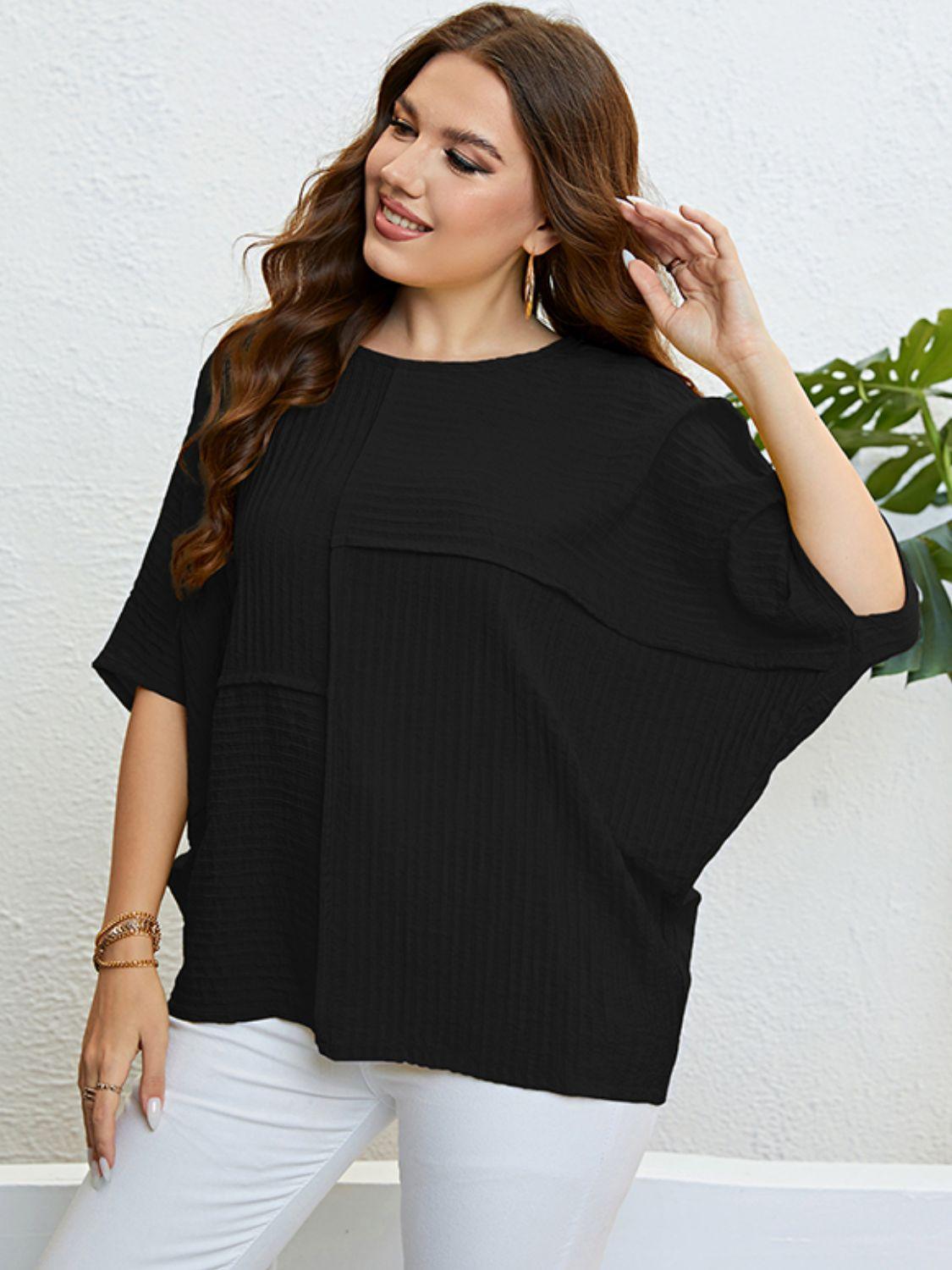 Delightful Seam Detail Plus Size Half Sleeve Top - MXSTUDIO.COM