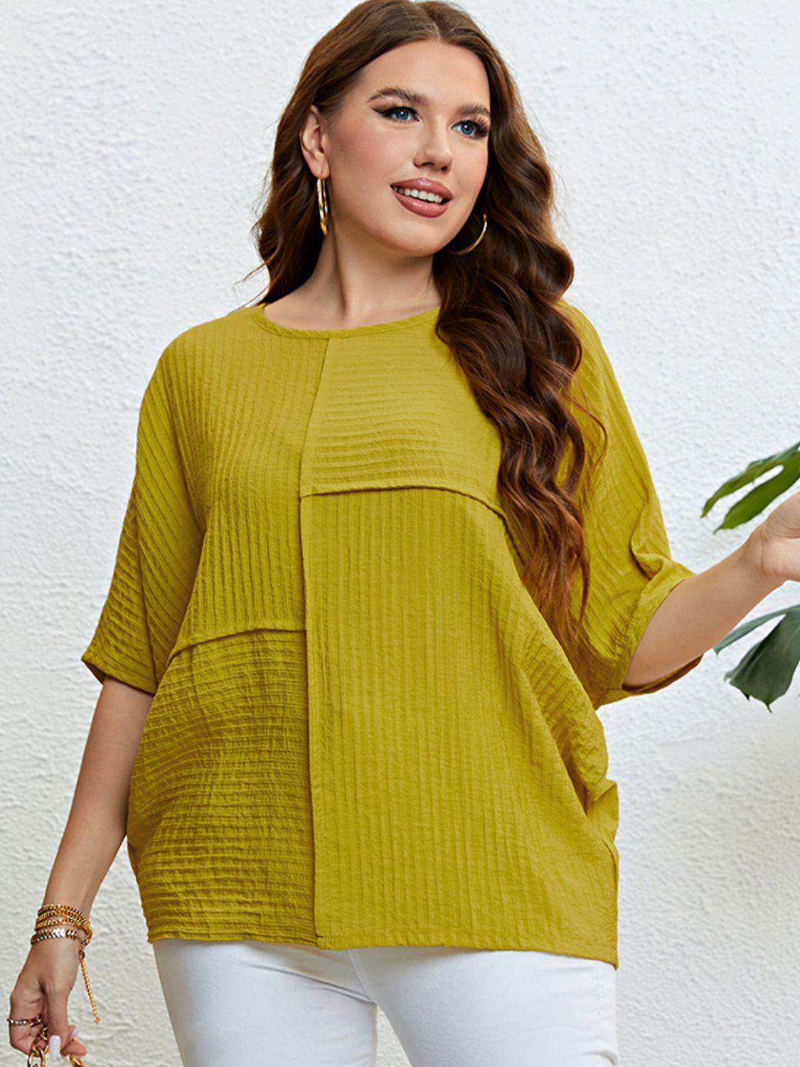 Delightful Seam Detail Plus Size Half Sleeve Top - MXSTUDIO.COM