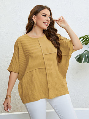 Delightful Seam Detail Plus Size Half Sleeve Top - MXSTUDIO.COM