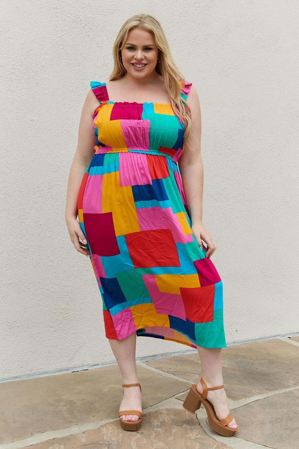 Delightful Sleeveless Plus Size Square Neck Dress - MXSTUDIO.COM