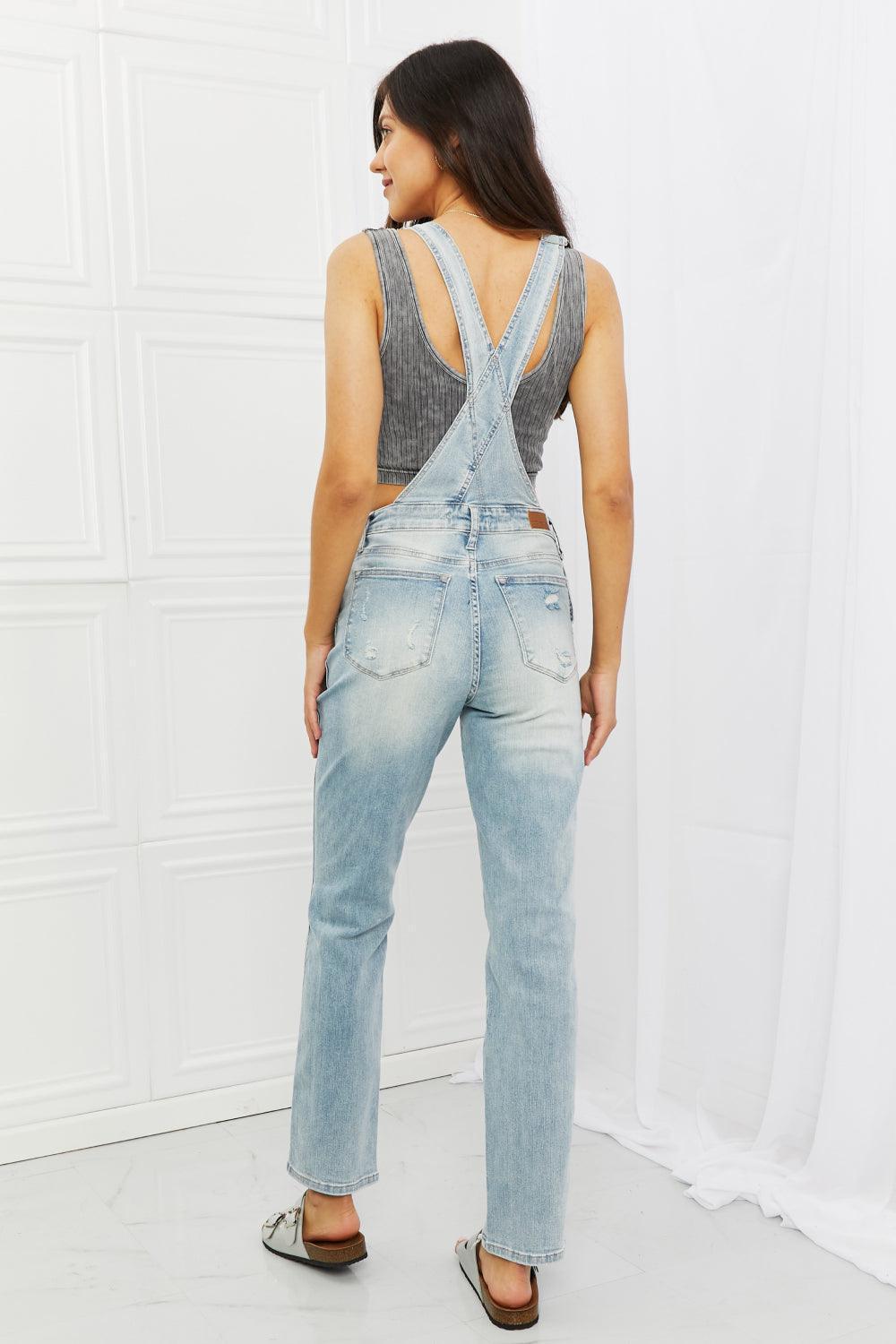 Distressed Straight Leg Plus Size Denim Overalls - MXSTUDIO.COM