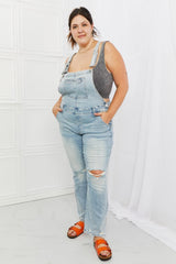 Distressed Straight Leg Plus Size Denim Overalls - MXSTUDIO.COM