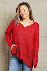 Draped Detail Knit Women's Plus Size Red Sweater - MXSTUDIO.COM