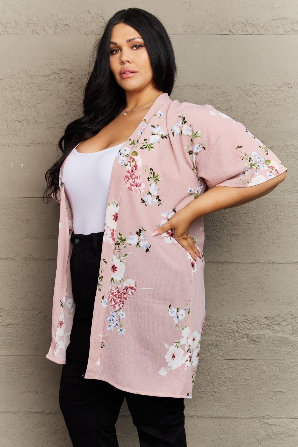 Drapes Gracefully Open Front Floral Kimono - MXSTUDIO.COM