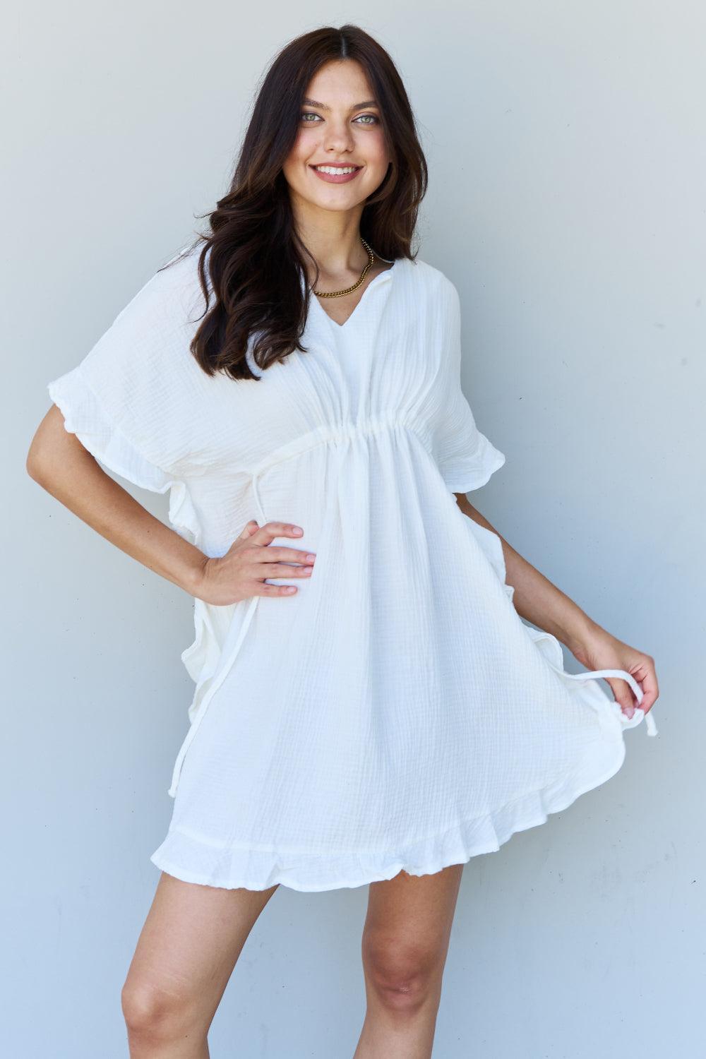 Drawstring Waist Plus Size Ruffle Hem White Dress - MXSTUDIO.COM