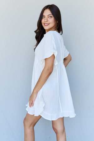 Drawstring Waist Plus Size Ruffle Hem White Dress - MXSTUDIO.COM