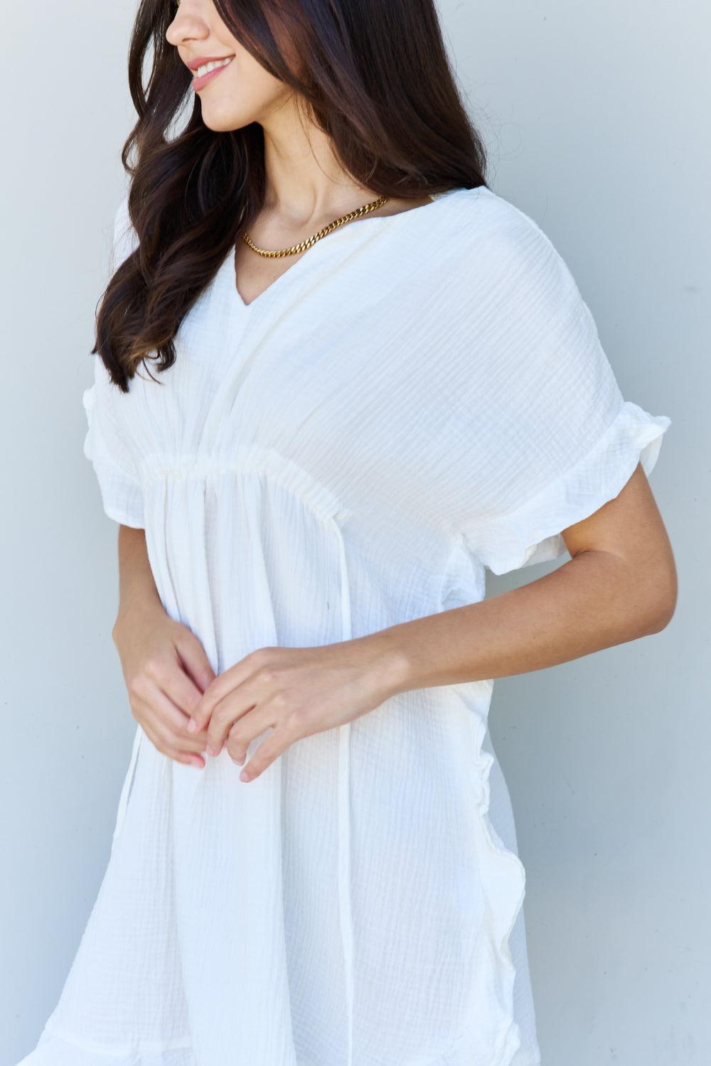 Drawstring Waist Plus Size Ruffle Hem White Dress - MXSTUDIO.COM