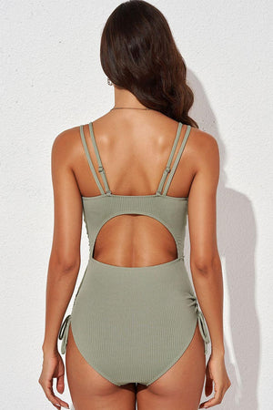 Dual Strap Cutout Plunge One Piece Swimsuit - MXSTUDIO.COM