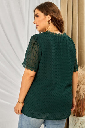 Ease Up Swiss Dot V Neck Plus Size Blouse - MXSTUDIO.COM