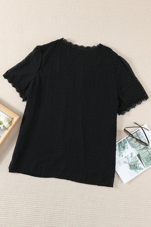 Ease Up Swiss Dot V Neck Plus Size Blouse - MXSTUDIO.COM