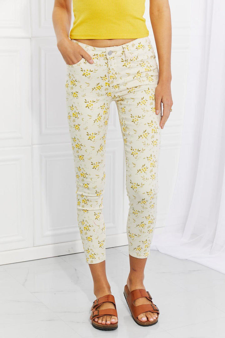 Easeful Judy Floral Plus Size White Skinny Jeans - MXSTUDIO.COM