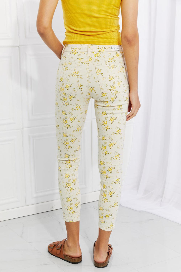 Easeful Judy Floral Plus Size White Skinny Jeans - MXSTUDIO.COM