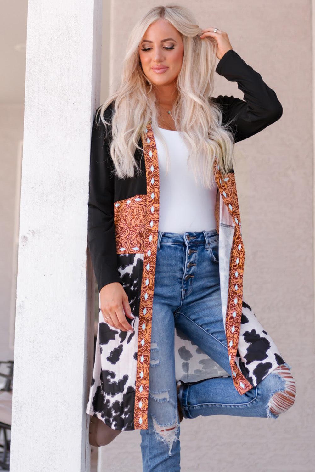 Easeful Printed Open Front Cardigan - MXSTUDIO.COM