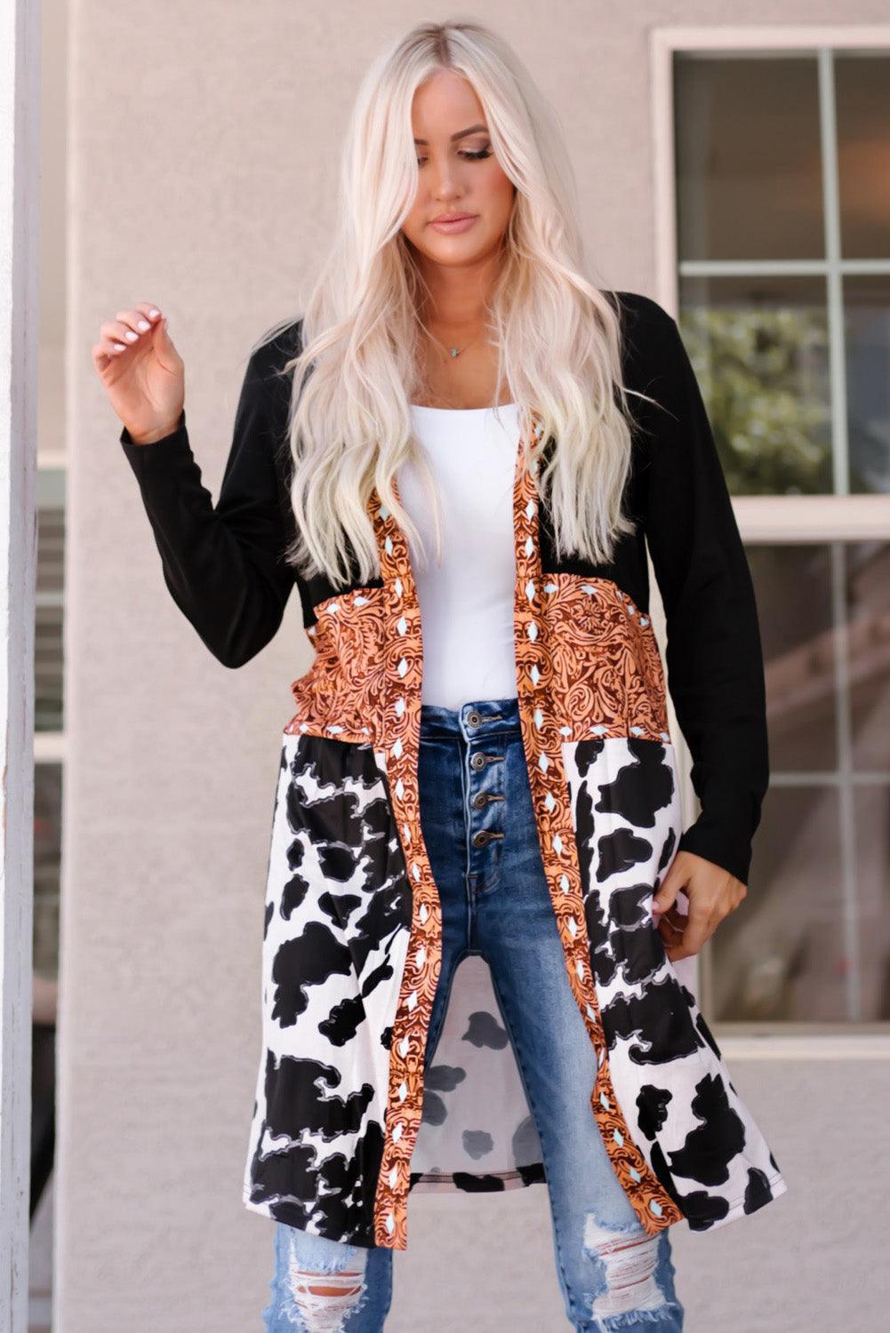 Easeful Printed Open Front Cardigan - MXSTUDIO.COM