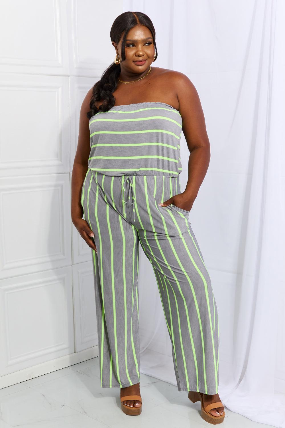 Easy Grace Plus Size Sleeveless Striped Jumpsuit - MXSTUDIO.COM