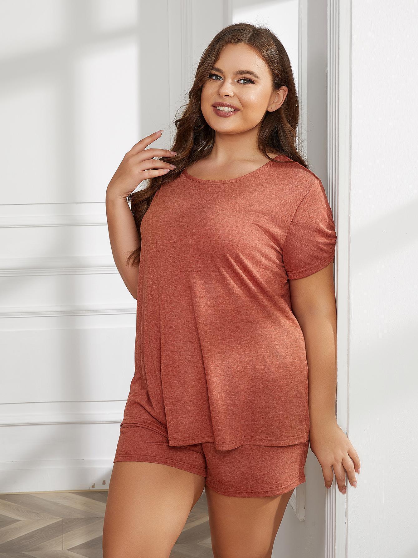 Easygoing Plus Size Short Sleeve Loungewear Set - MXSTUDIO.COM