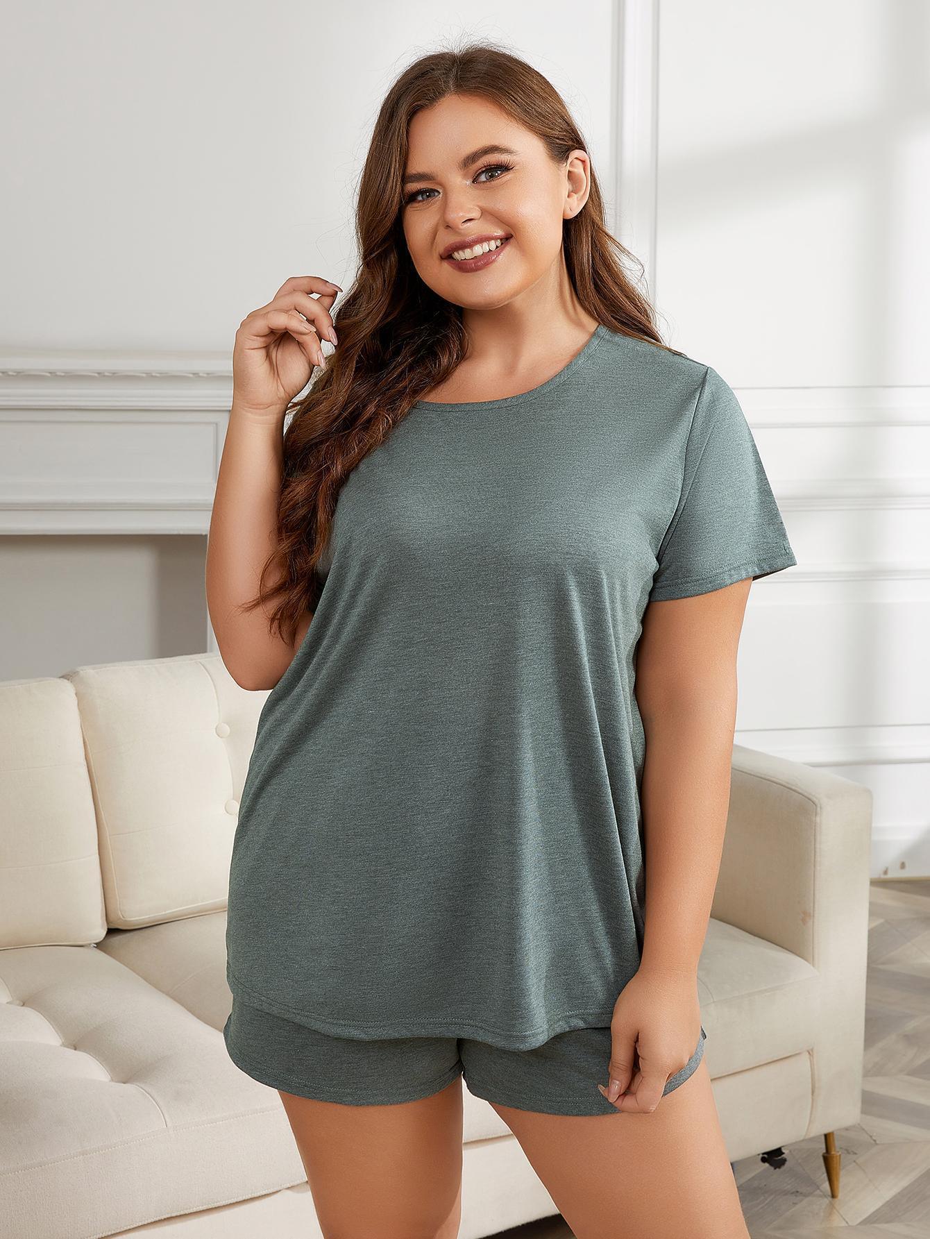 Easygoing Plus Size Short Sleeve Loungewear Set - MXSTUDIO.COM