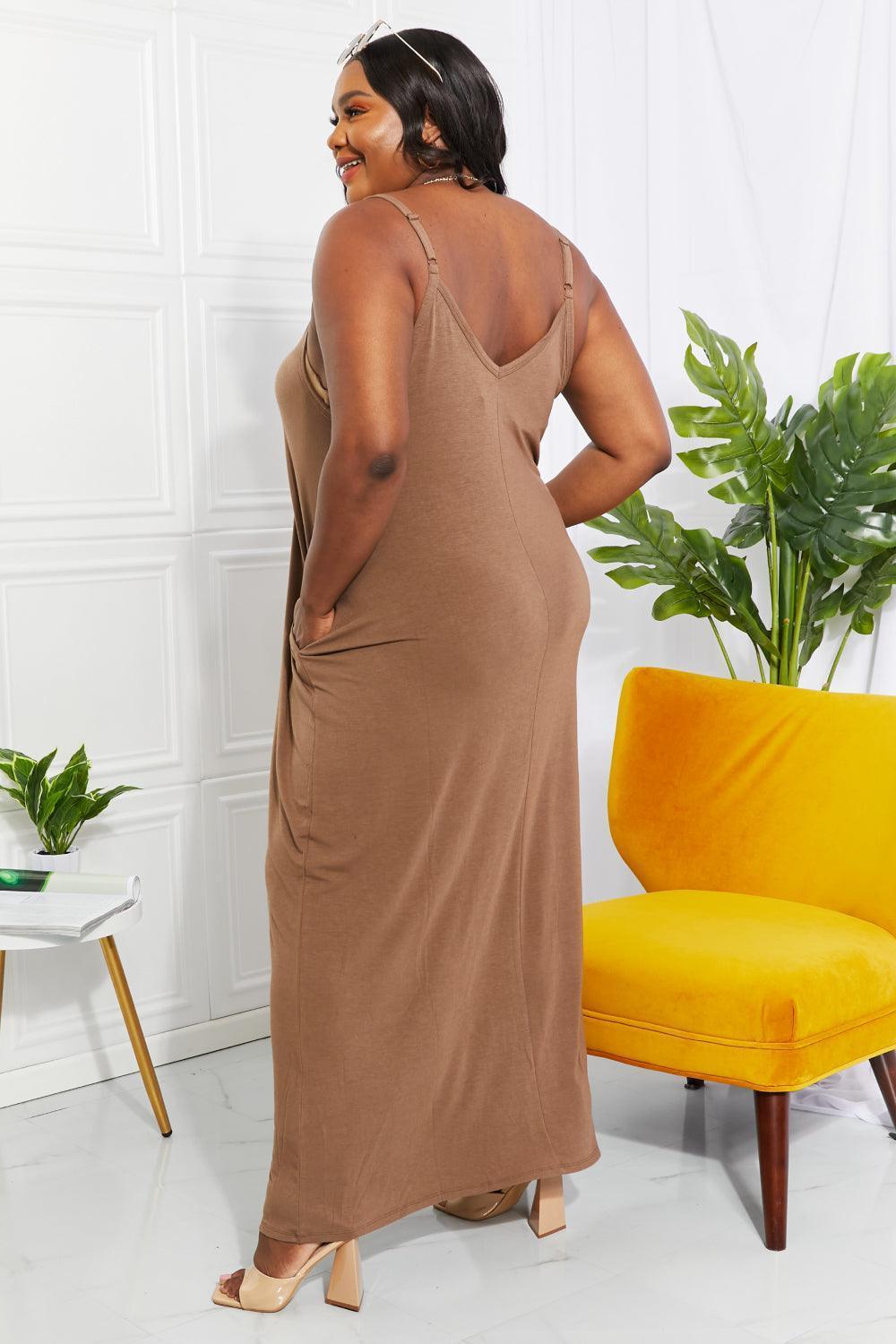 Effortless Ambiance Plus Size Mocha Cami Maxi Dress - MXSTUDIO.COM