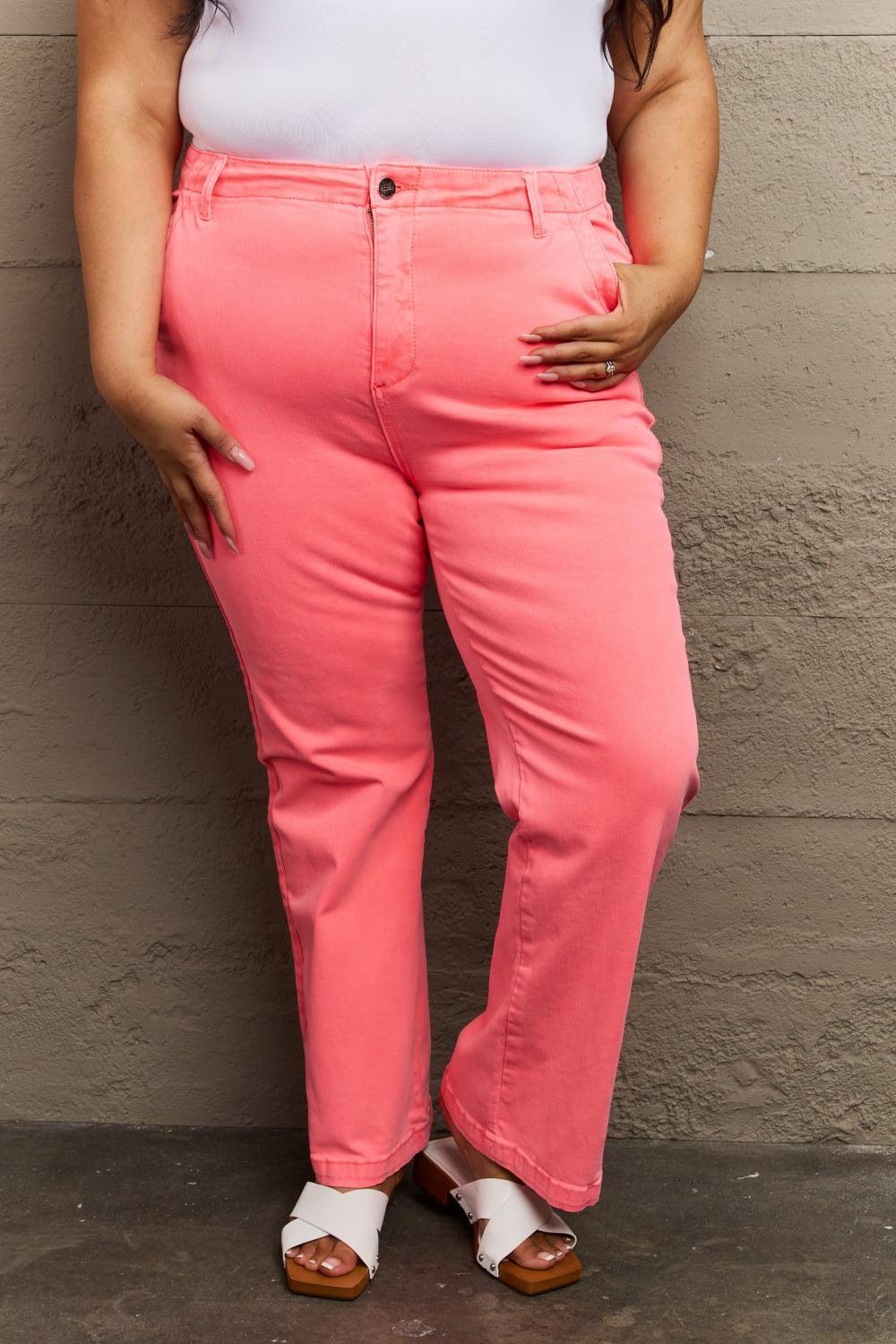 Effortless Grace Coral Side Twill Plus Size Straight Jeans - MXSTUDIO.COM