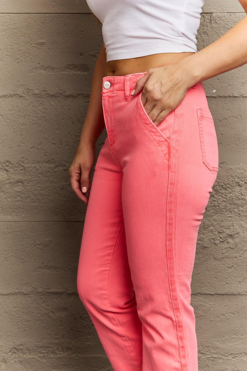 Effortless Grace Coral Side Twill Plus Size Straight Jeans - MXSTUDIO.COM