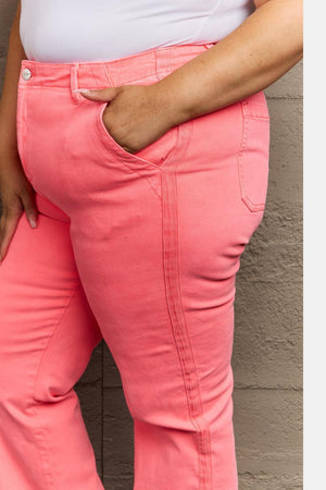 Effortless Grace Coral Side Twill Plus Size Straight Jeans - MXSTUDIO.COM