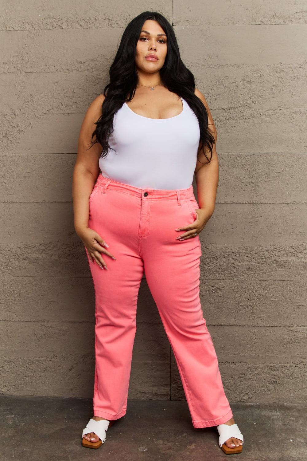 Effortless Grace Coral Side Twill Plus Size Straight Jeans - MXSTUDIO.COM