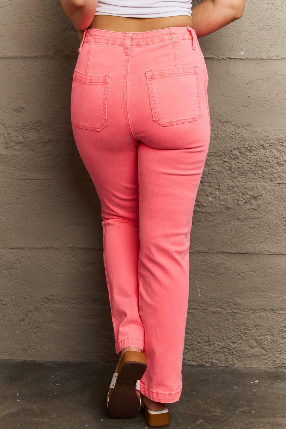 Effortless Grace Coral Side Twill Plus Size Straight Jeans - MXSTUDIO.COM